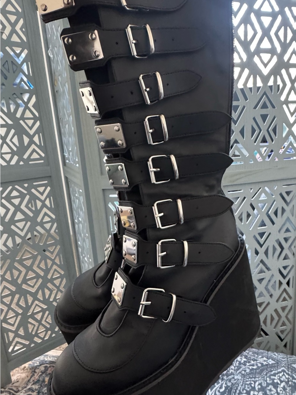 Dolls Kill Black Buckle-Detail Platform Boots